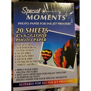 SPECIAL MOMENTS Glossy Photo Paper for Ink Jet, 4" X 6" inch,‎ 20 Sheets, NEW
